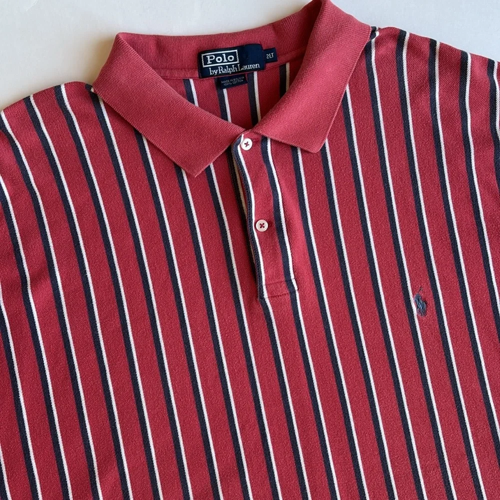 Vintage Polo Ralph Lauren Red White Striped Pique Golf Polo Shirt Men’s XXL Tall